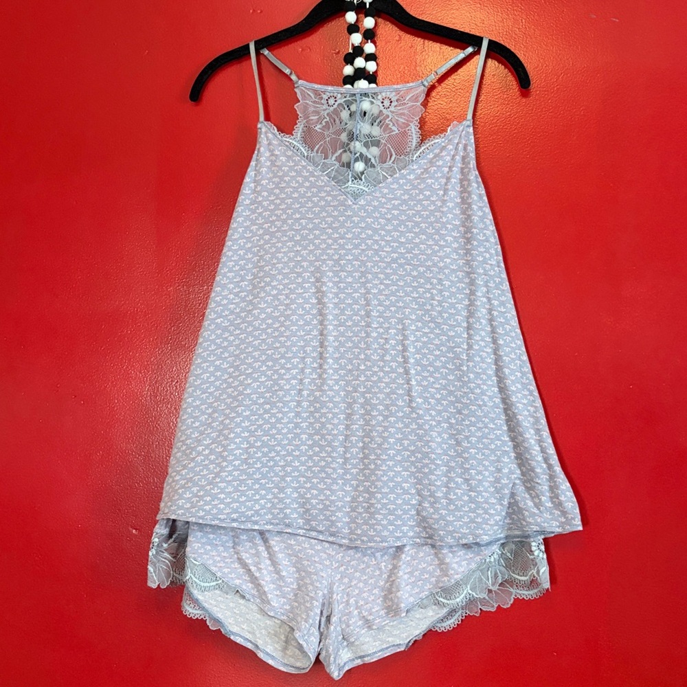 Set of 2 Lace Trim Pajama Sets in Light Blue